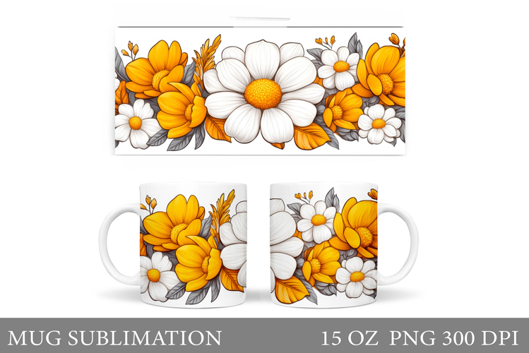 Daisy Flowers Mug Design. Flowers Mug Sublimation