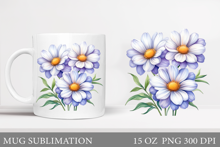 Daisy Flowers Mug Design. Flowers Mug Sublimation