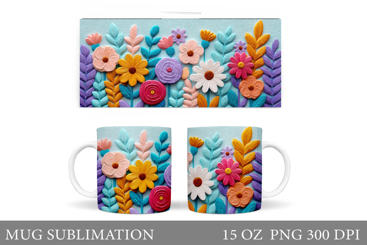 Flowers Mug Wrap Design. Wildflowers Mug Sublimation