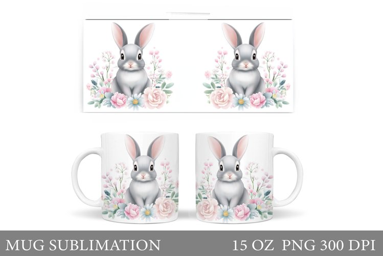 Cute Bunny Mug Wrap. Bunny Flowers Mug Design example image 1