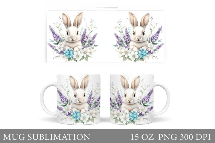 Cute Bunny Mug Design. Bunny Flowers Mug Sublimation example image 1