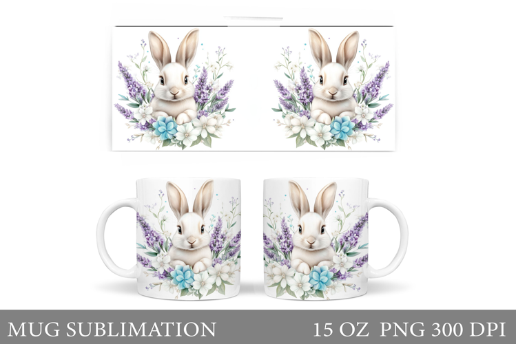 Cute Bunny Mug Design. Bunny Flowers Mug Sublimation