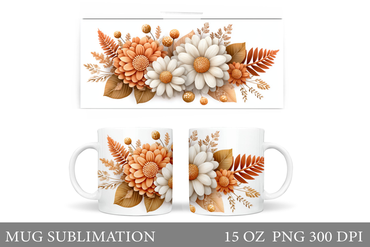 Floral Mug Sublimation. Flowers Mug Wrap Design