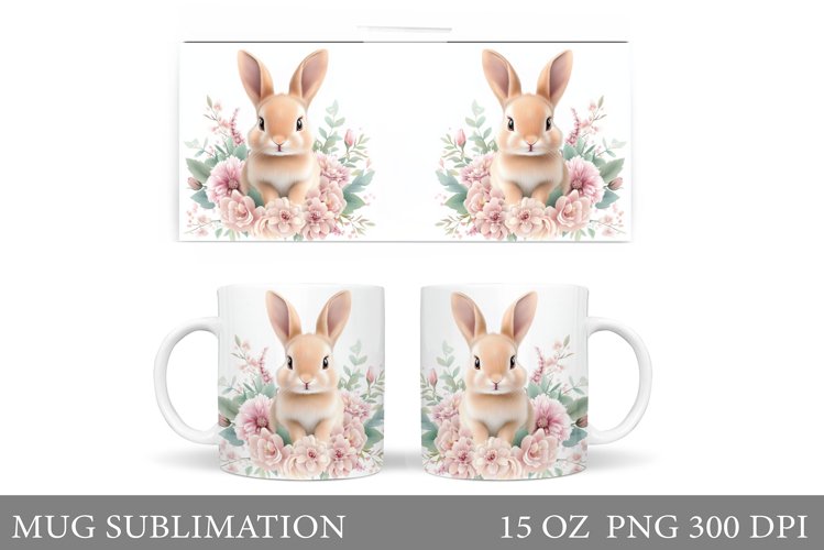 Cute Bunny Mug Design. Bunny Flowers Mug Sublimation