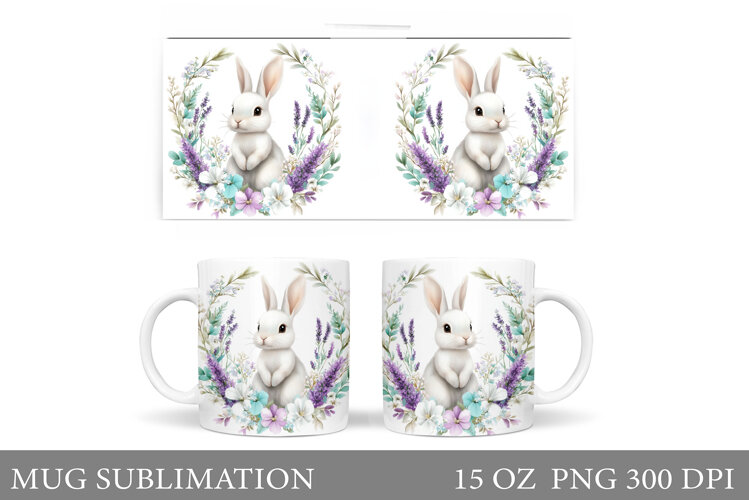 Cute Bunny Mug Design. Bunny Flowers Mug Sublimation example image 1