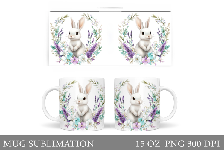 Cute Bunny Mug Design. Bunny Flowers Mug Sublimation