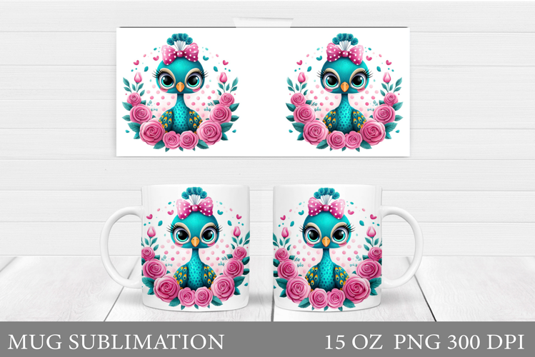 Cute Peacock Mug Sublimation. Peacock Flowers Mug Design