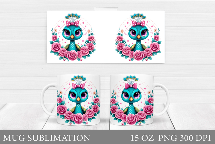 Cute Peacock Mug Sublimation. Peacock Flowers Mug Design
