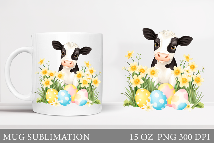 Easter Cow Mug Sublimation. Easter Mug Design