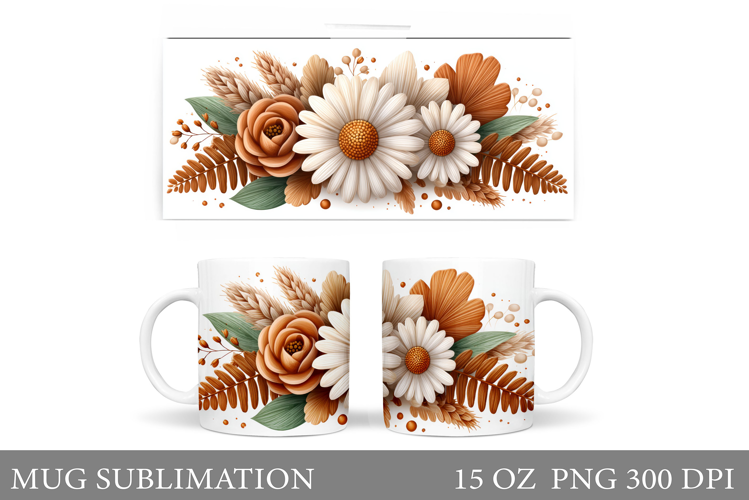Floral Mug Sublimation. Flowers Mug Wrap Design
