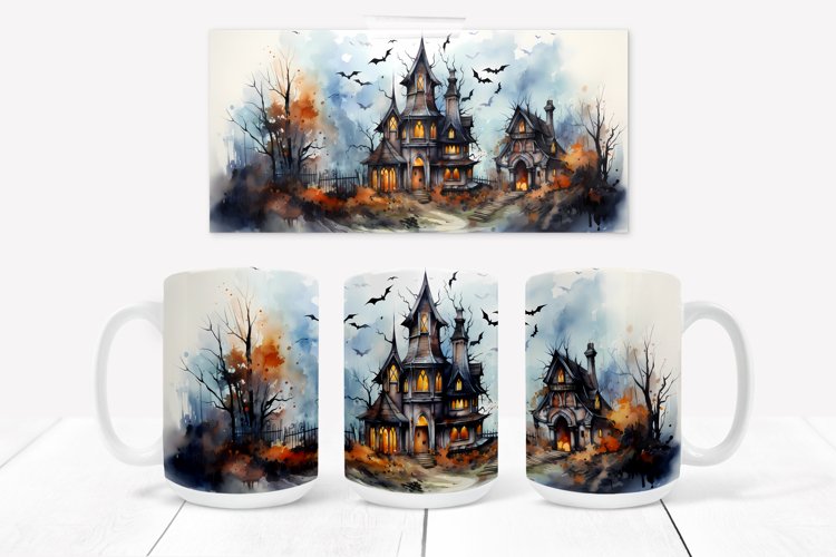 Halloween haunted house mug sublimation design