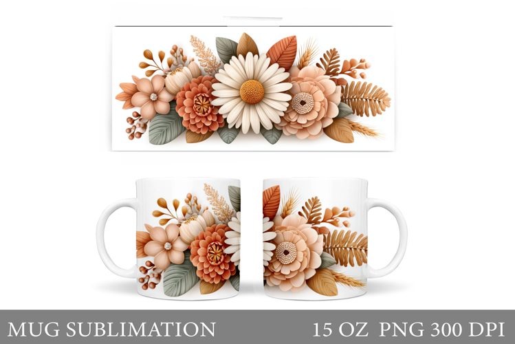 Flowers Mug Sublimation. Floral Mug Wrap Design
