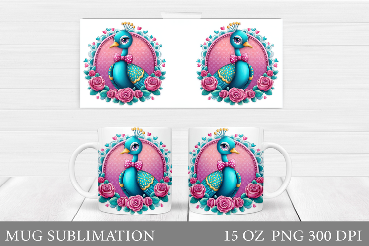 Cute Peacock Mug Sublimation. Peacock Flowers Mug Design