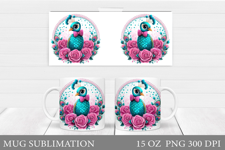 Cute Peacock Mug Sublimation. Peacock Flowers Mug Design