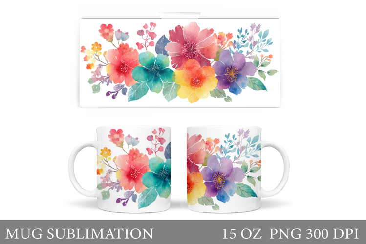 Flowers Mug Sublimation. Floral Mug Wrap Design
