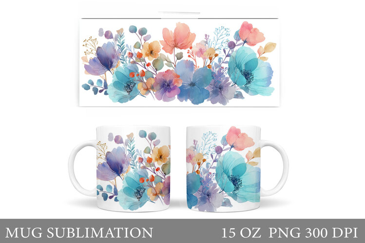 Flowers Mug Sublimation. Floral Mug Wrap Design example image 1