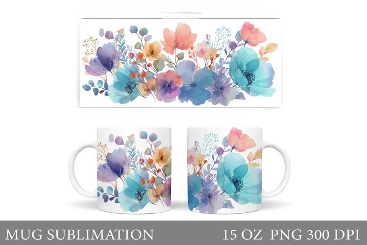 Flowers Mug Sublimation. Floral Mug Wrap Design