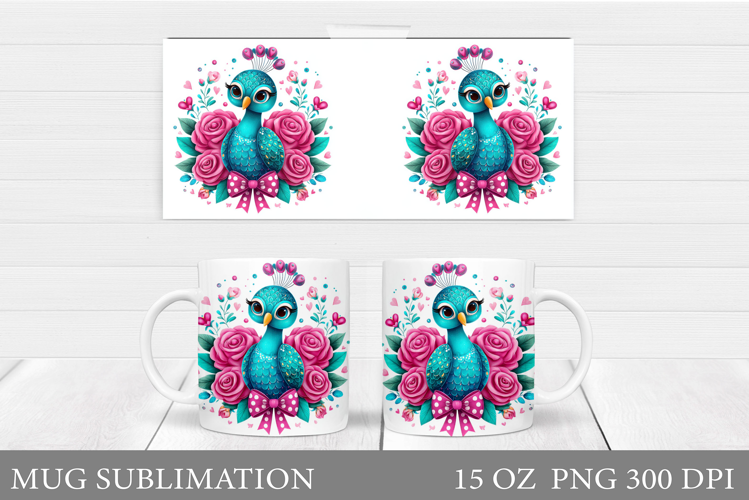 Cute Peacock Mug Sublimation. Peacock Flowers Mug Design