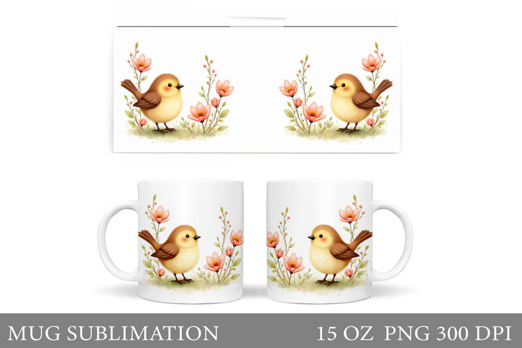 Bird Mug Sublimation. Bird Flowers Mug Design example image 1