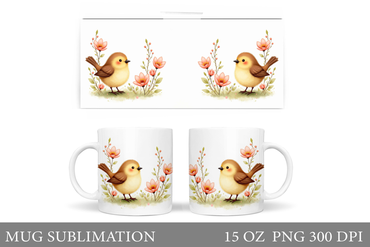 Bird Mug Sublimation. Bird Flowers Mug Design