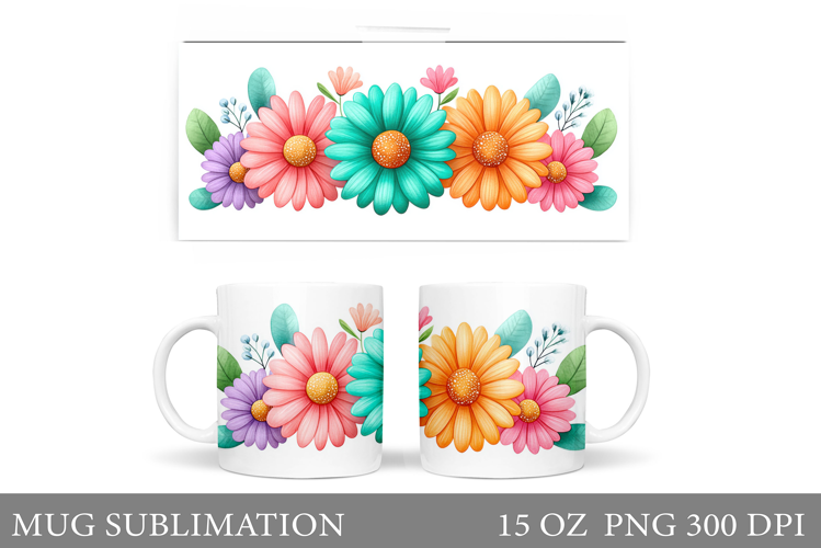 Floral Mug Sublimation. Flowers Mug Wrap Design