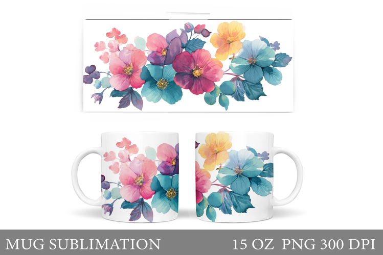 Floral Mug Sublimation. Flowers Mug Wrap Design