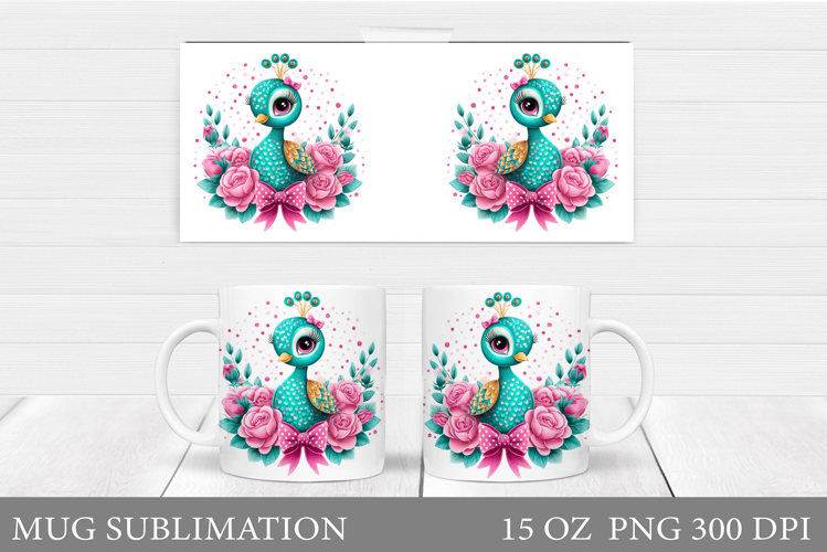 Cute Peacock Mug Sublimation. Peacock Flowers Mug Design