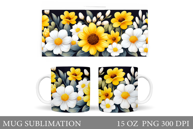 Flowers Mug Sublimation. Floral Mug Wrap Design