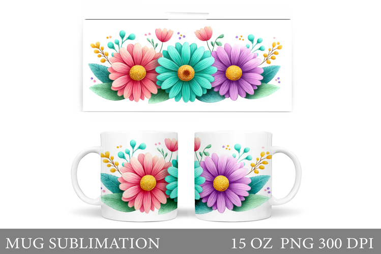 Floral Mug Sublimation. Flowers Mug Wrap Design