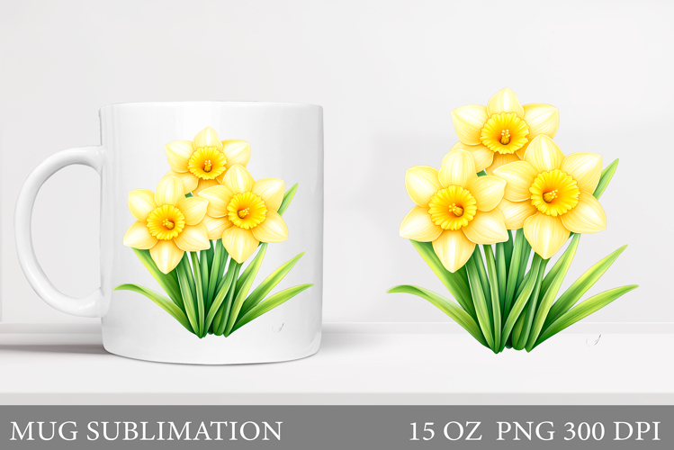 Daffodils Mug Design. Flowers Sublimation