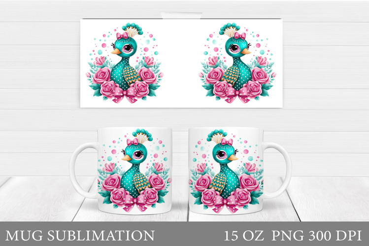 Cute Peacock Mug Sublimation. Peacock Flowers Mug Design