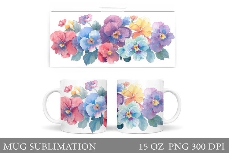 Flowers Mug Sublimation. Floral Mug Wrap Design