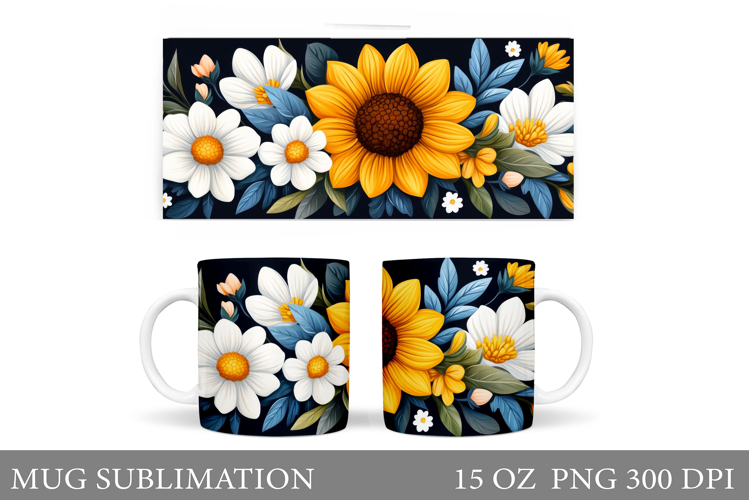 Flowers Mug Sublimation. Floral Mug Wrap Design