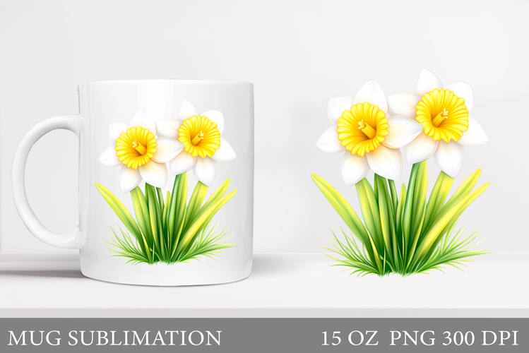 Daffodils Mug Design. Flowers Sublimation