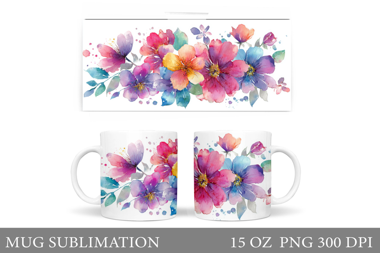 Flowers Mug Sublimation. Floral Mug Wrap Design