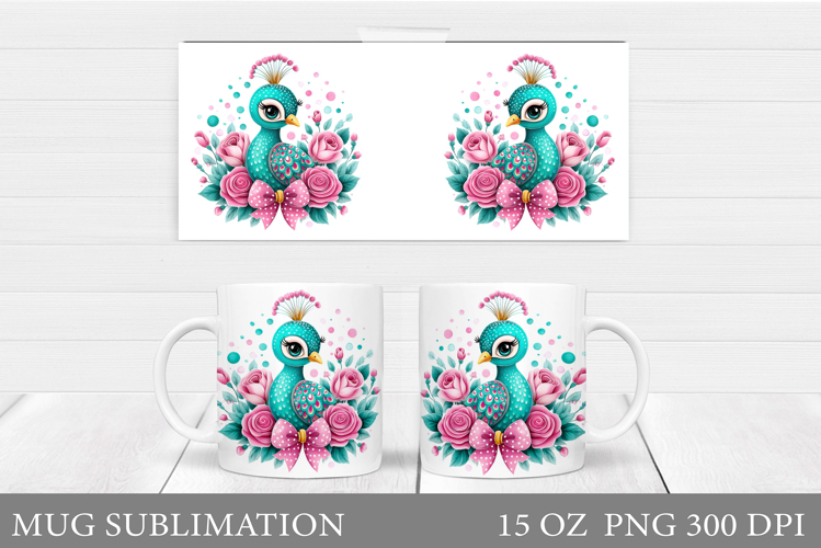 Cute Peacock Mug Sublimation. Peacock Flowers Mug Design