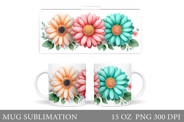 Floral Mug Sublimation. Flowers Mug Wrap Design example image 1
