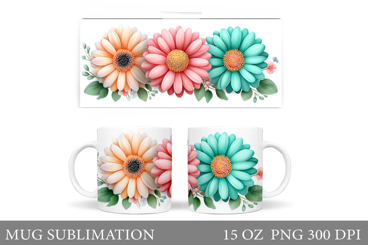 Floral Mug Sublimation. Flowers Mug Wrap Design