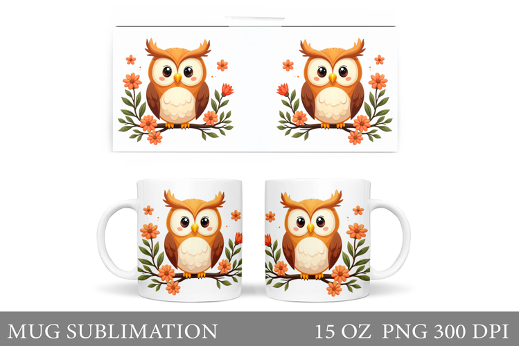 Owl Mug Sublimation. Owl Flowers Mug Design