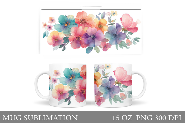 Flowers Mug Sublimation. Floral Mug Wrap Design