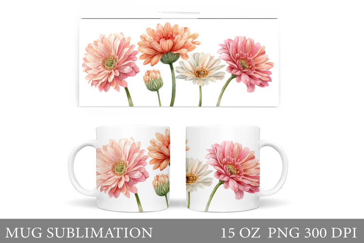 Floral Mug Sublimation. Flowers Mug Wrap Design example image 1