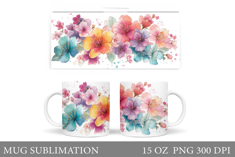 Flowers Mug Sublimation. Floral Mug Wrap Design