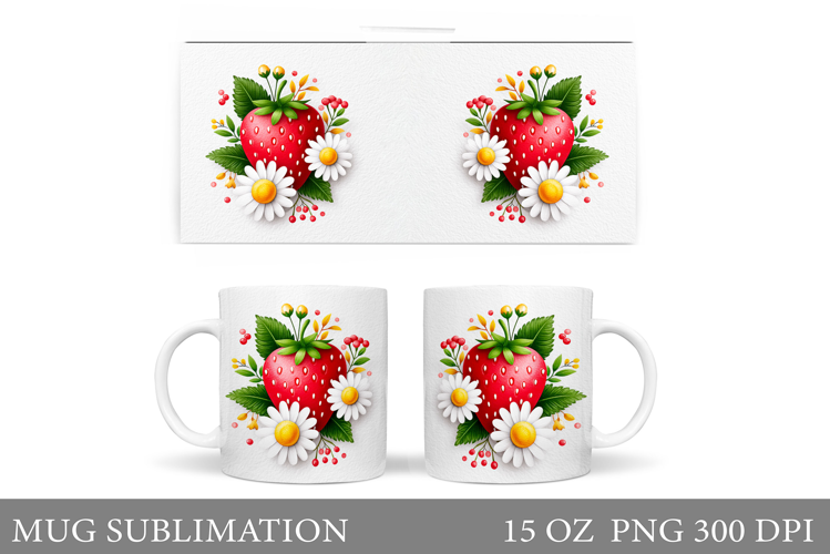 Strawberry Mug Sublimation. Flowers Mug Design