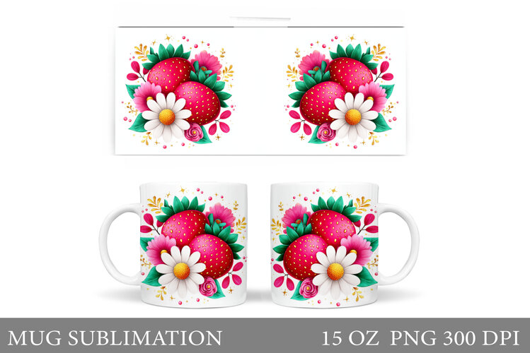 Strawberry Mug Sublimation. Berries Mug Wrap Design example image 1