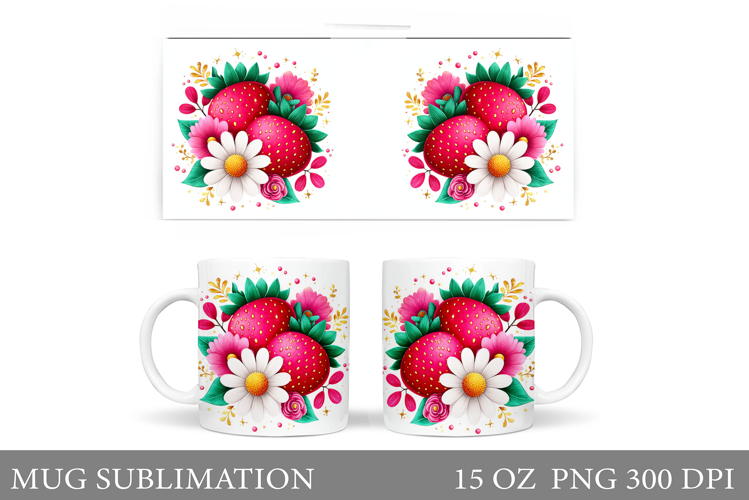 Strawberry Mug Sublimation. Berries Mug Wrap Design