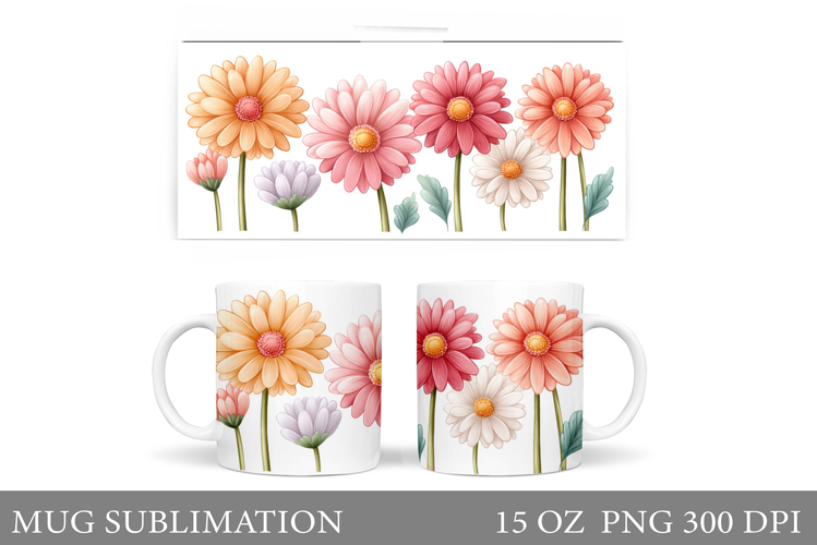 Flowers Mug Sublimation. Floral Mug Wrap Design
