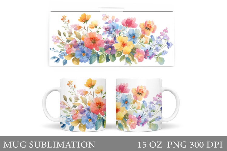 Floral Mug Sublimation. Flowers Mug Wrap Design