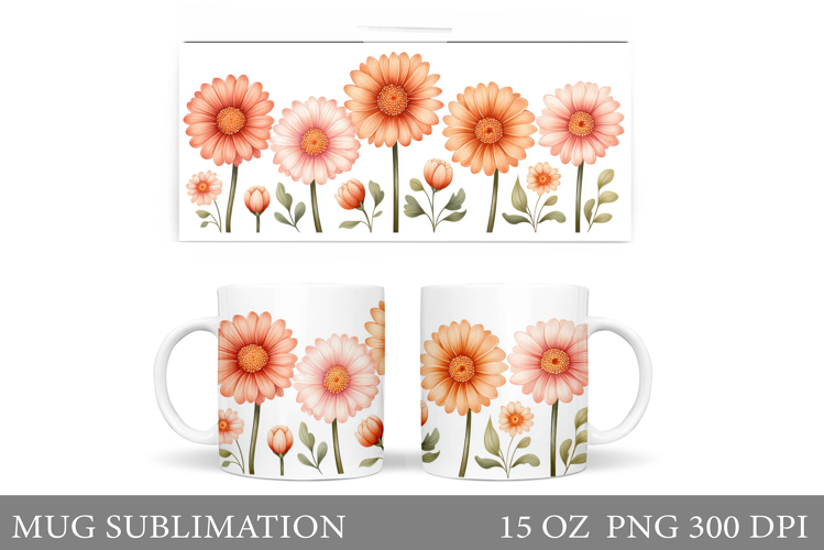 Flowers Mug Sublimation. Floral Mug Wrap Design