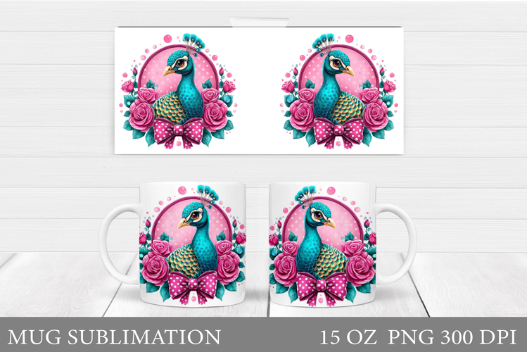 Cute Peacock Mug Sublimation. Peacock Flowers Mug Design