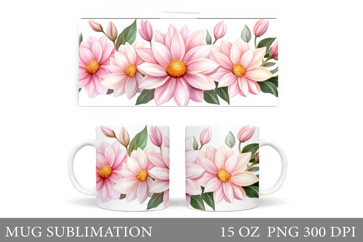 Flowers Mug Sublimation. Floral Mug Wrap Design